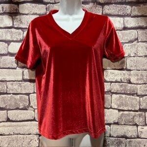Metropolitan Red Velvet Short Sleeve Blouse Size M